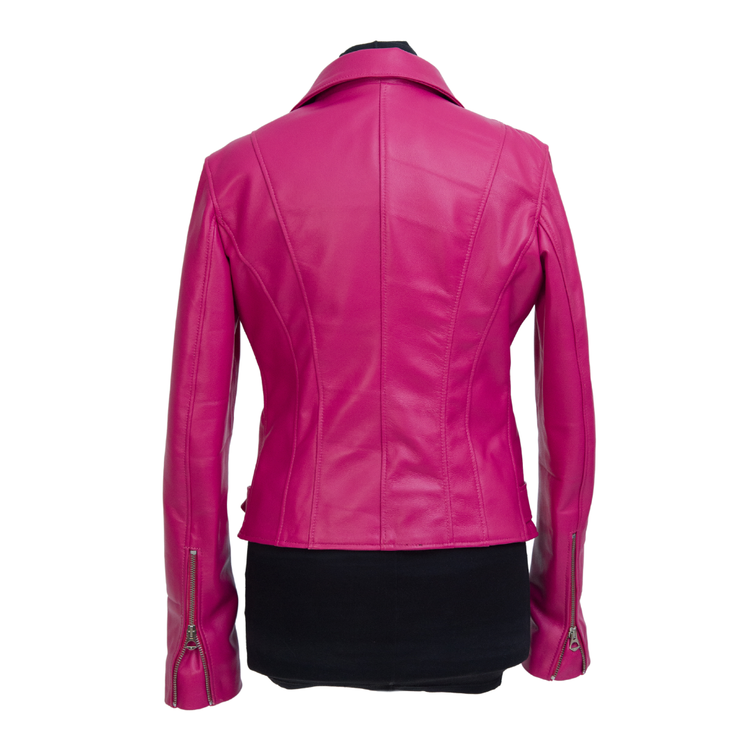 Chiodo in Pelle Fucsia Donna