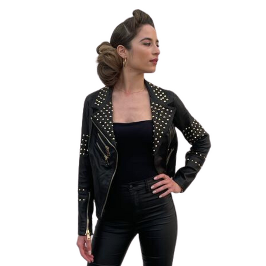 Chiodo in Pelle con Borchie Nero Donna