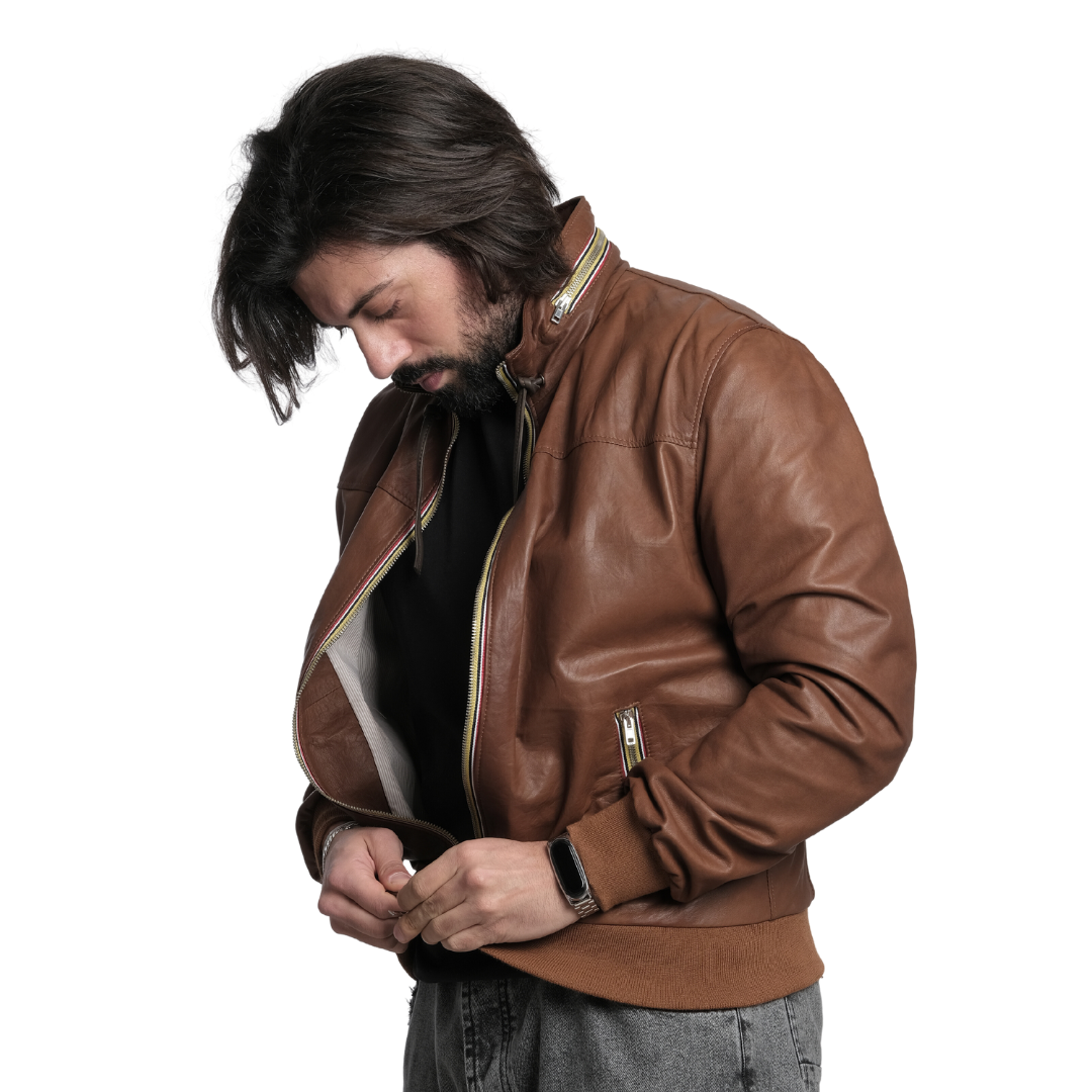 Bomber con Laccetto Cuoio Uomo