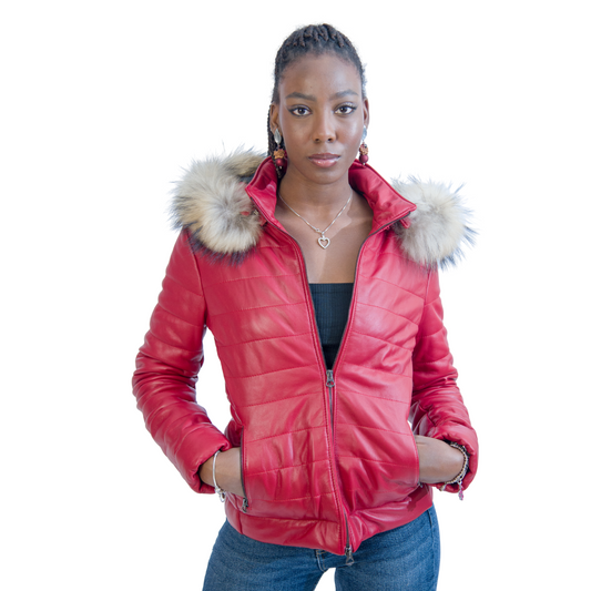 Piumino con Cappuccio Rosso donna