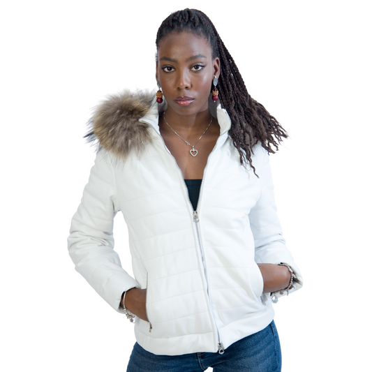 Piumino con Cappuccio Bianco donna