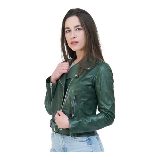 Chiodo in Pelle Verde Donna