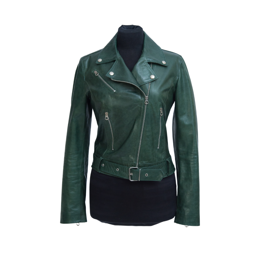 Chiodo in Pelle Verde Donna