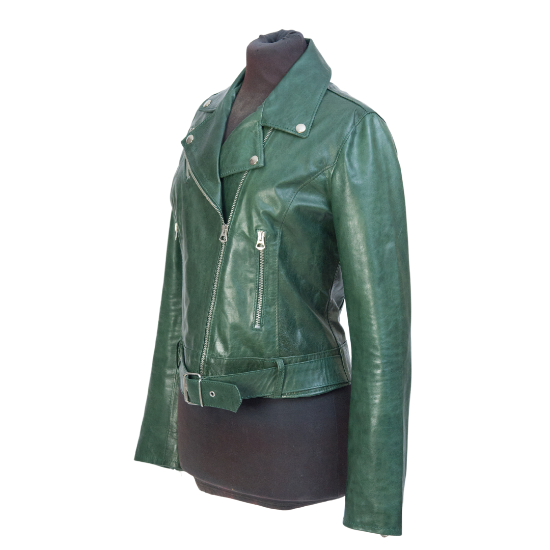 Chiodo in Pelle Verde Donna