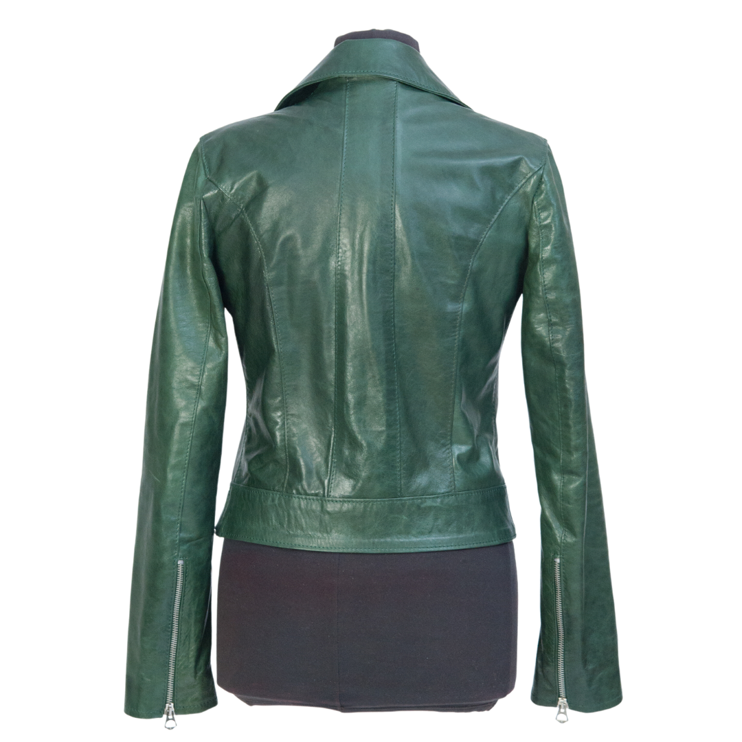Chiodo in Pelle Verde Donna