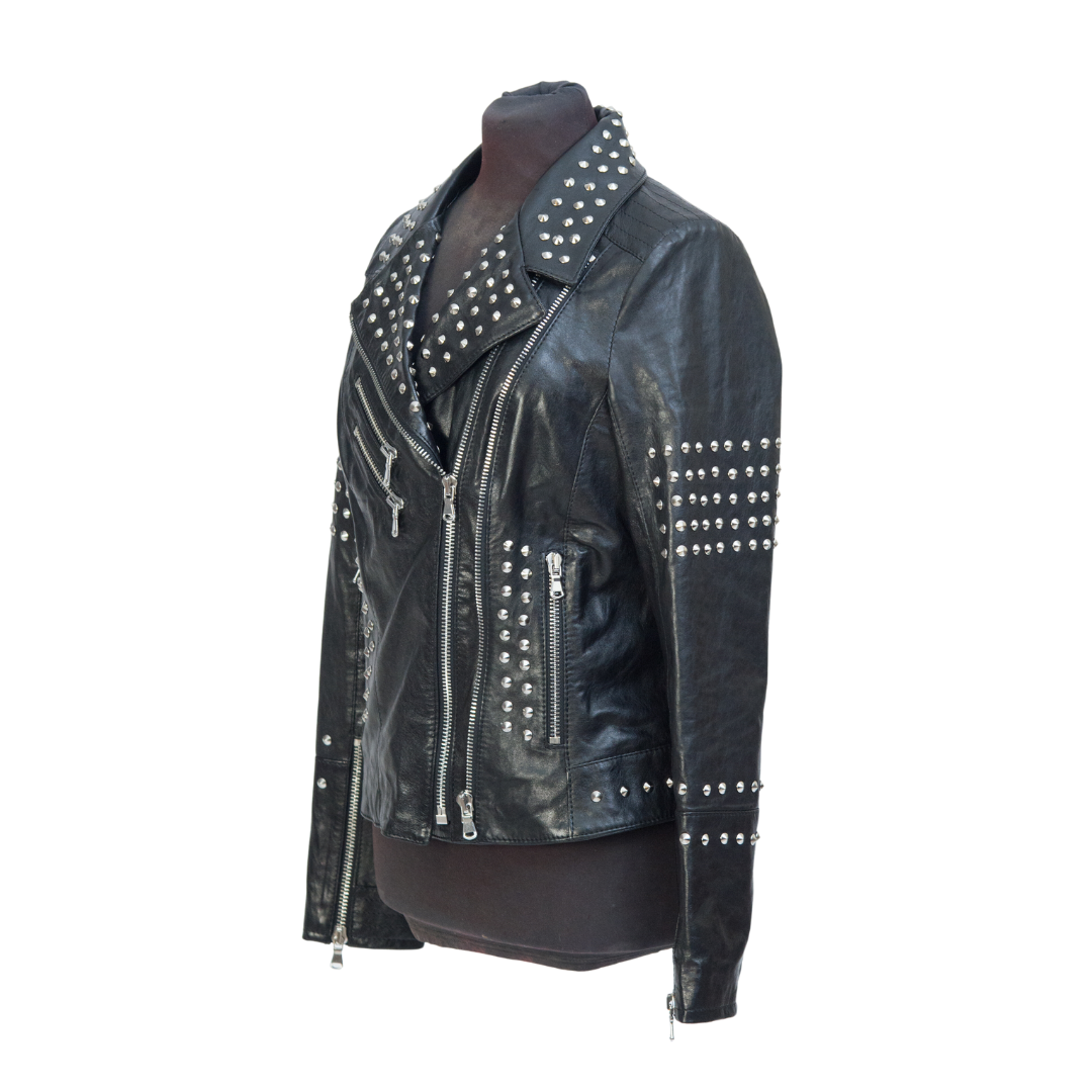 Chiodo in Pelle con Borchie Nero Donna