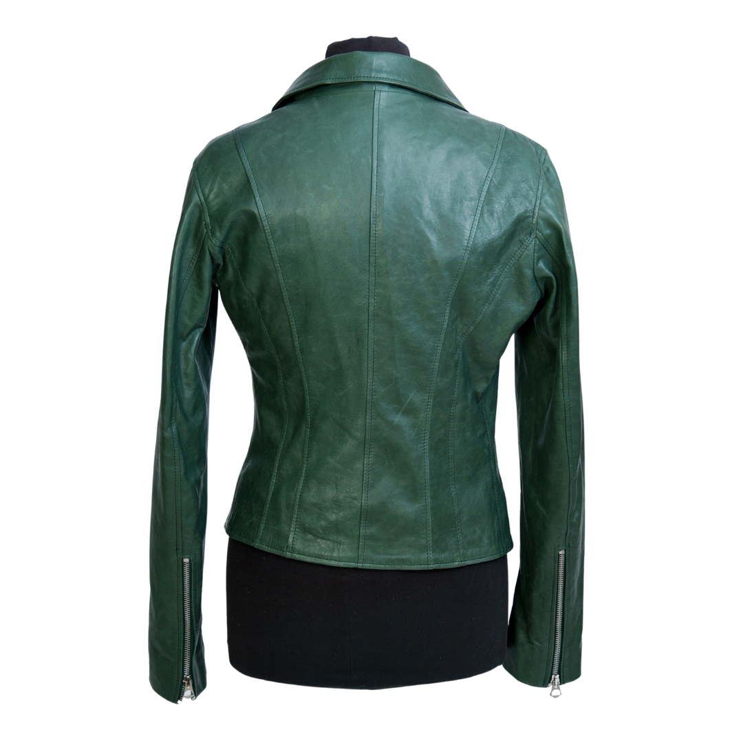 Chiodo in pelle Senza Cintura Verde Donna