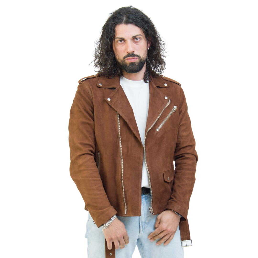 Chiodo in Pelle Scamosciata Marrone