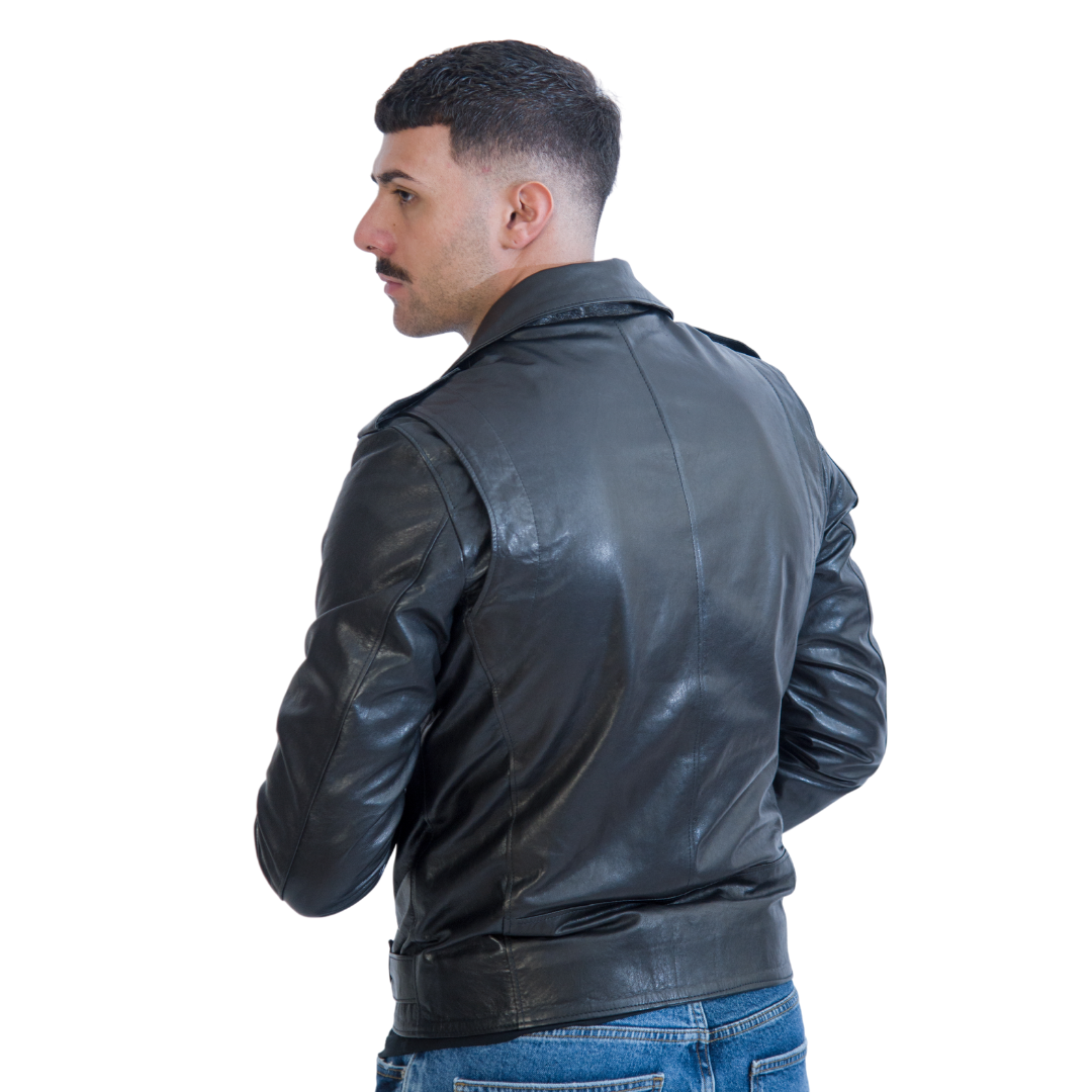 Chiodo in Pelle Nero Uomo