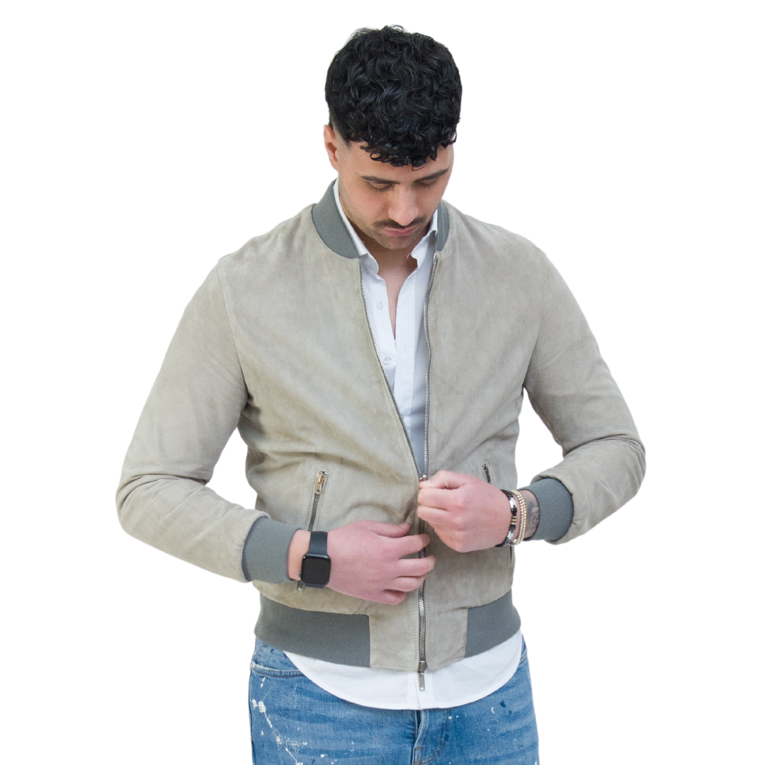 Bomber Scamosciato Grigio Chiaro Uomo