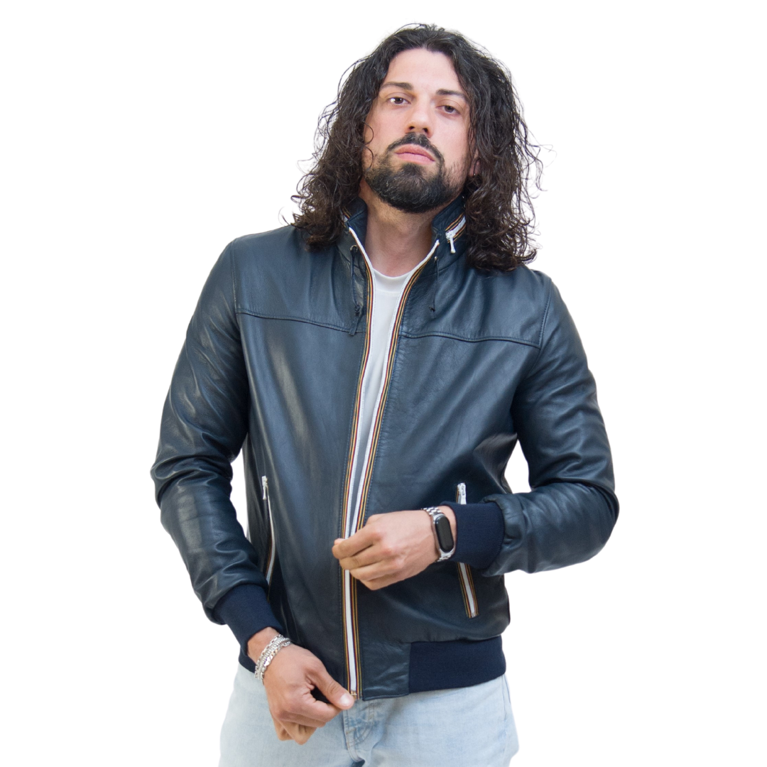 Bomber con Laccetto Blu Uomo