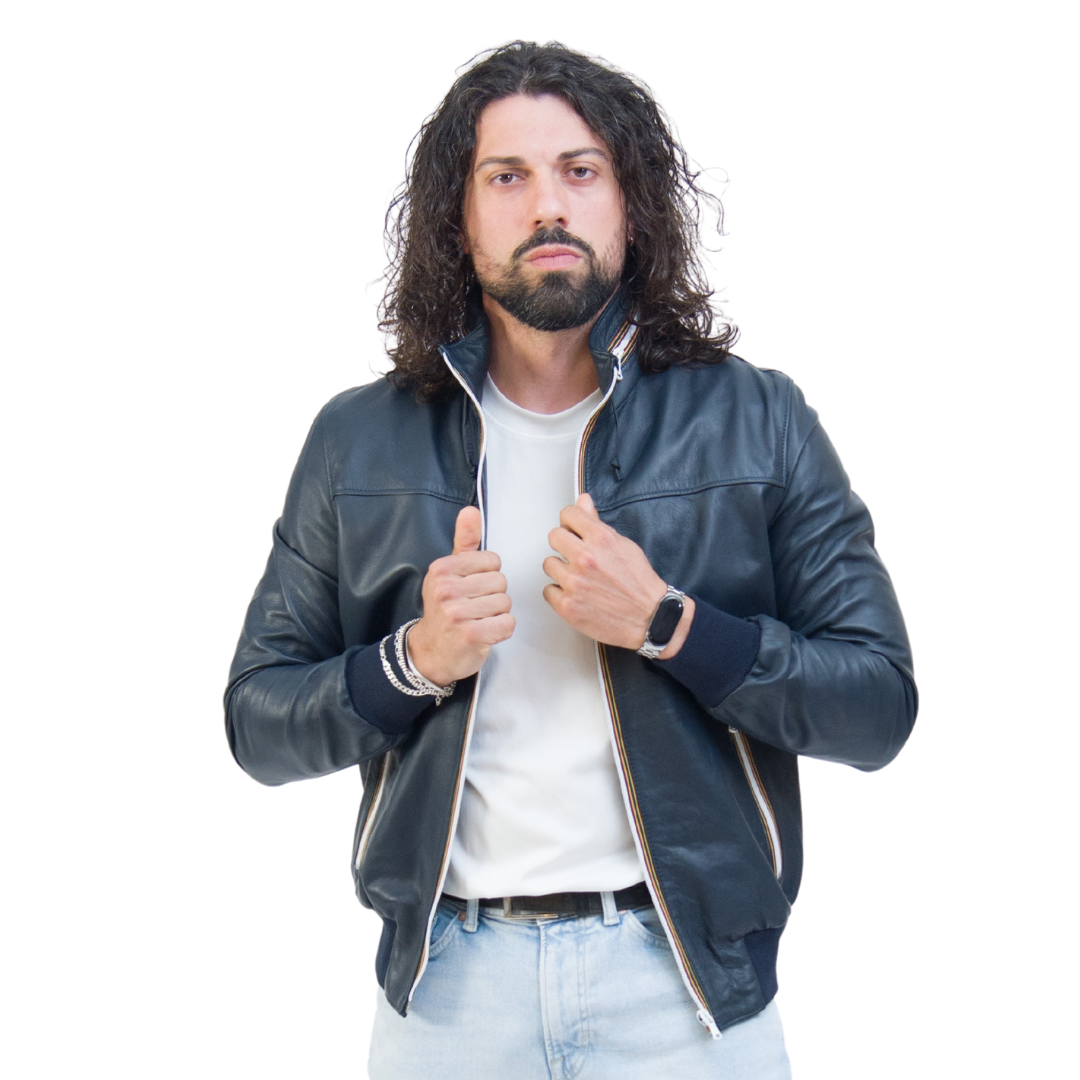 Bomber con Laccetto Blu Uomo