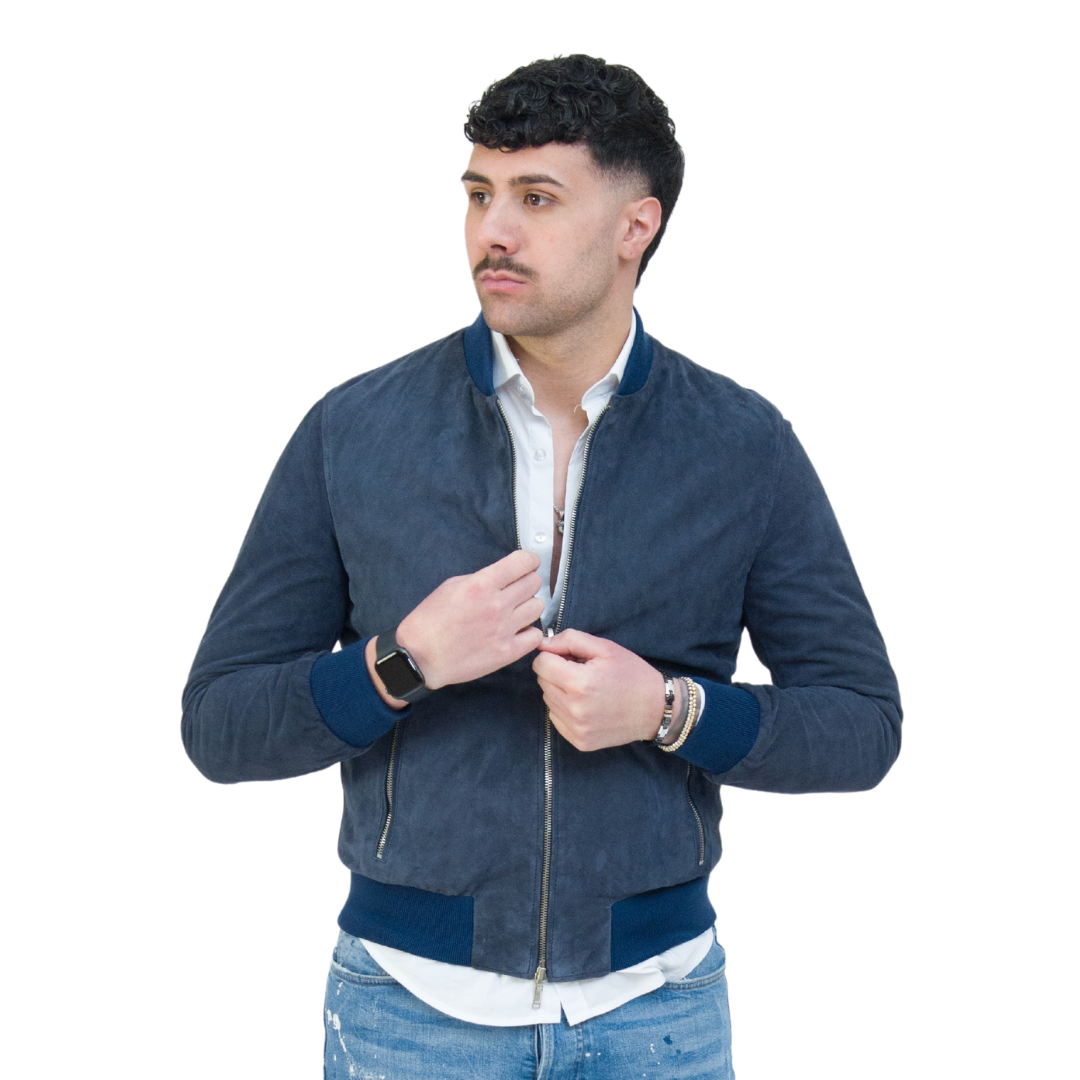 Bomber Scamosciato Blu Uomo