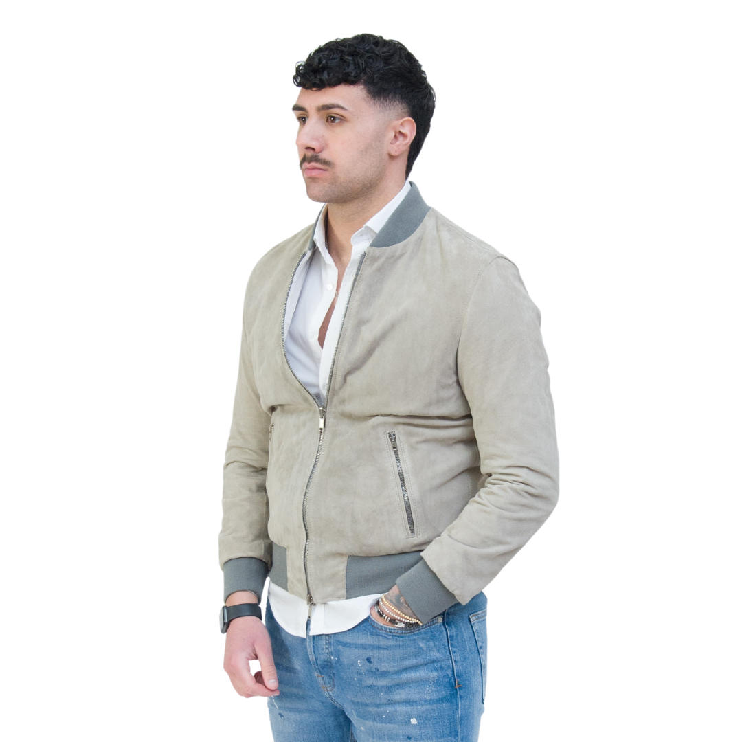 Bomber Scamosciato Grigio Chiaro Uomo