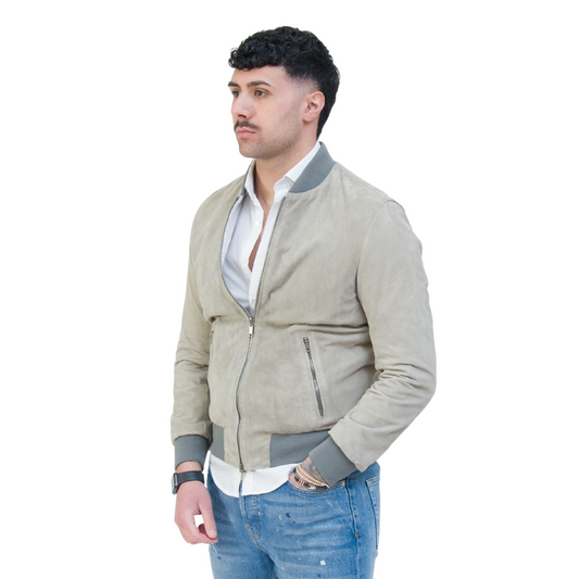 Bomber Scamosciato Grigio Chiaro Uomo