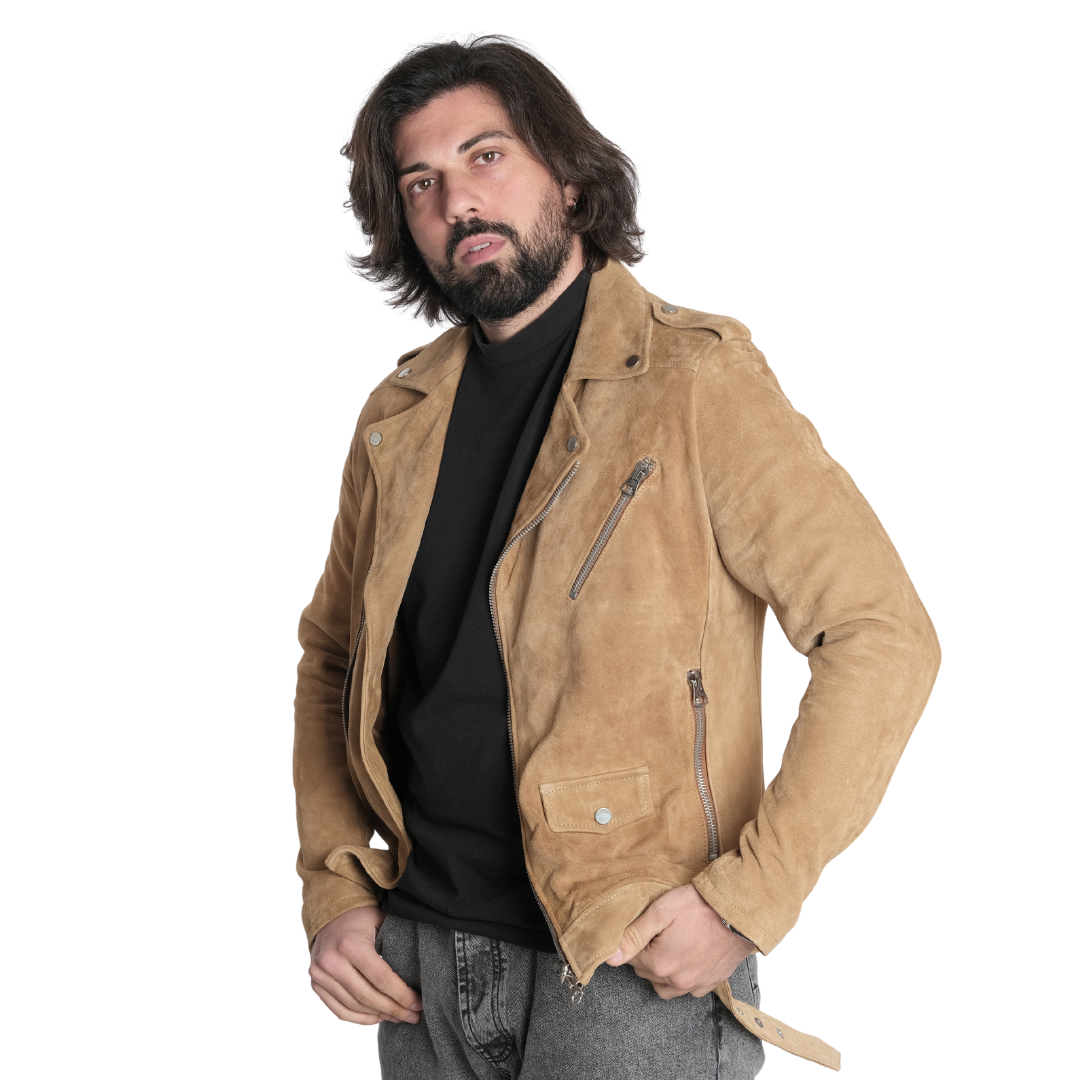 Chiodo in Pelle Scamosciata Miele