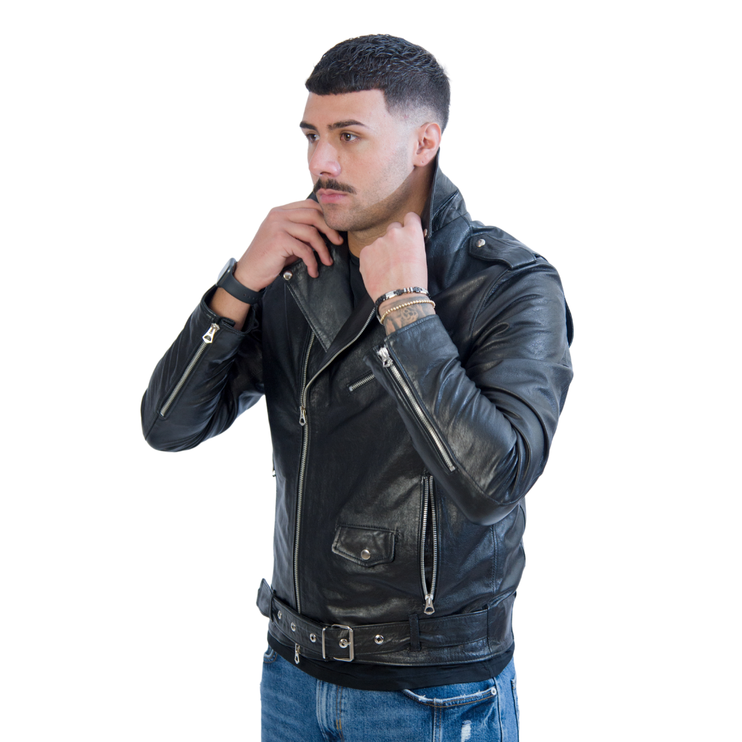 Chiodo in Pelle Nero Uomo