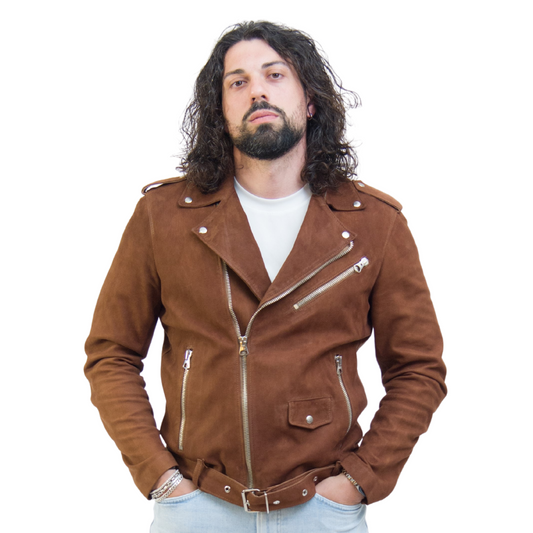 Chiodo in Pelle Scamosciata Marrone