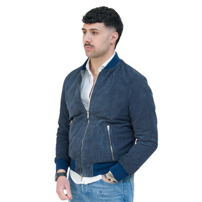 Bomber Scamosciato Blu Uomo