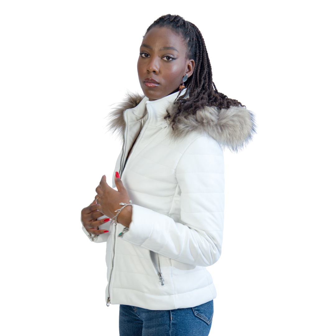 Piumino con Cappuccio Bianco donna Pelletteria Rocca